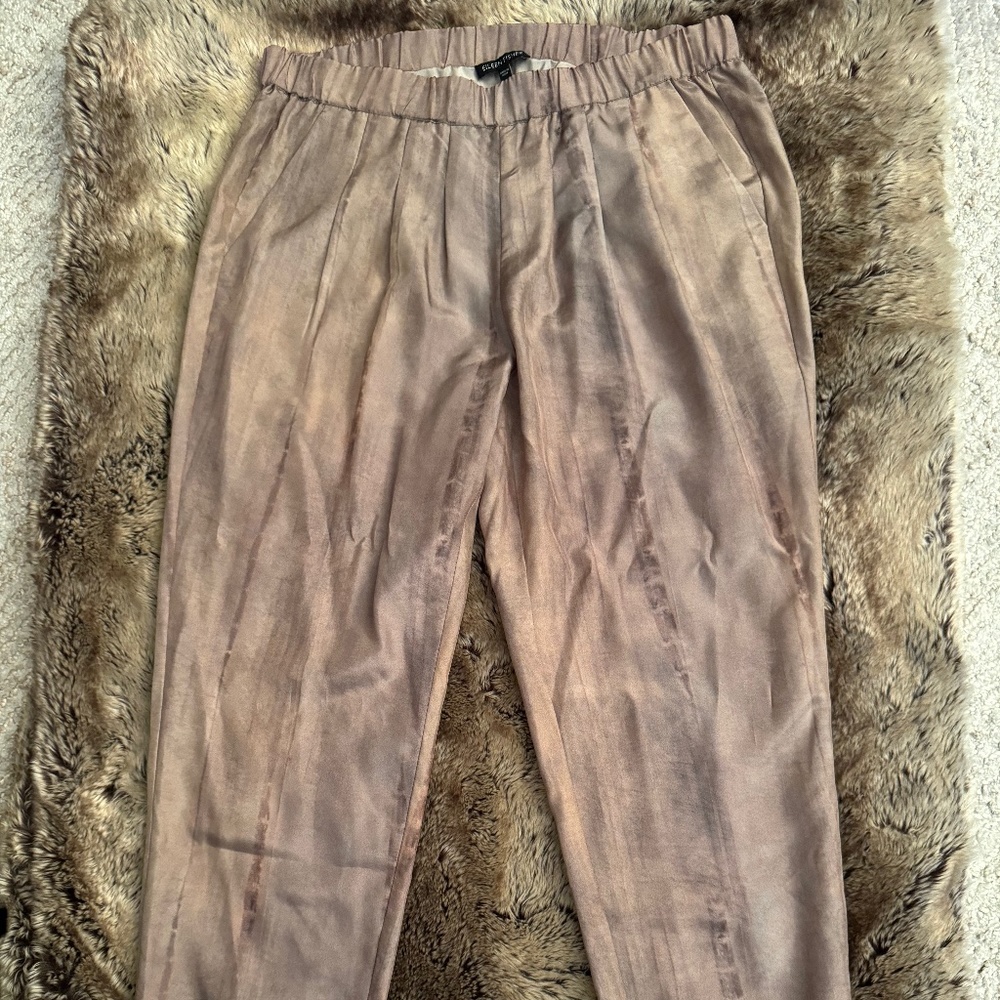 NWOT Eileen Fisher Beige/Gold/Brown 100% silk jogger pants S